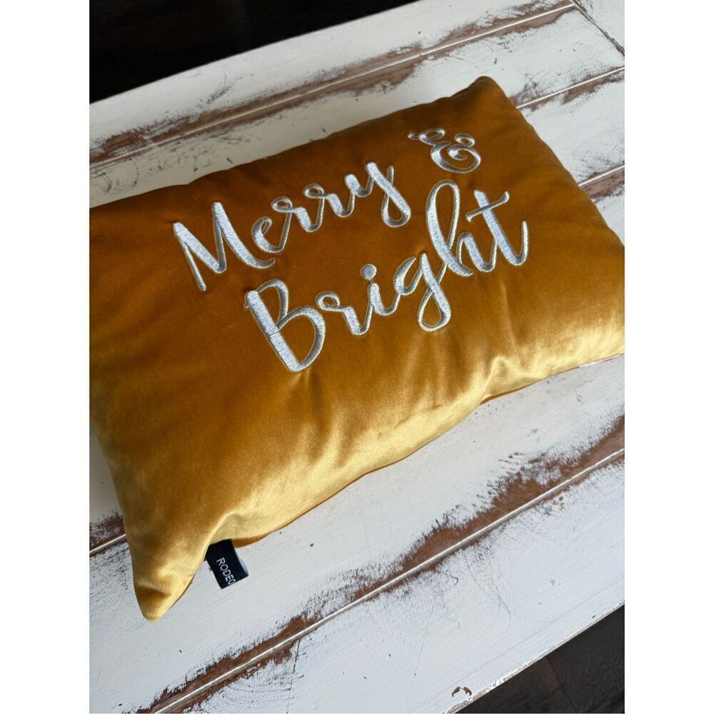 Rodeo Home gold Merry and Bright Christmas pillow